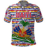 Haiti Christmas Polo Shirt Blue Red Yellow Xmas Santa Sleigh and Coat of Arms - African Pride