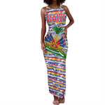 Haiti Christmas Tank Maxi Dress Blue Red Yellow Xmas Santa Sleigh and Coat of Arms - African Pride