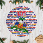 Haiti Christmas Tree Skirt Blue Red Yellow Xmas Santa Sleigh and Coat of Arms - African Pride