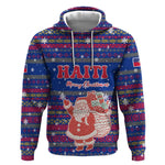 Haiti Christmas Hoodie Blue Red Xmas Santa Snowflake and Map - African Pride