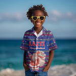 Haiti Christmas Kid Hawaiian Shirt Blue Red Xmas Santa Snowflake and Map - African Pride