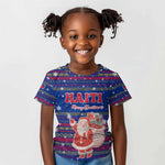 Haiti Christmas Kid T shirt Blue Red Xmas Santa Snowflake and Map - African Pride