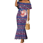 Haiti Christmas Mermaid Dress Blue Red Xmas Santa Snowflake and Map - African Pride