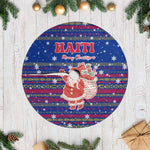 Haiti Christmas Tree Skirt Blue Red Xmas Santa Snowflake and Map - African Pride