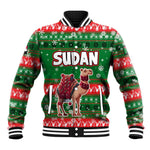 Sudan Christmas Baseball Jacket Green Red Xmas Camel Snowflake and Coat of Arms - African Pride