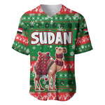 Sudan Christmas Baseball Jersey Green Red Xmas Camel Snowflake and Coat of Arms - African Pride