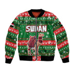 Sudan Christmas Bomber Jacket Green Red Xmas Camel Snowflake and Coat of Arms - African Pride