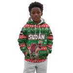Sudan Christmas Kid Hoodie Green Red Xmas Camel Snowflake and Coat of Arms - African Pride