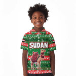 Sudan Christmas Kid Polo Shirt Green Red Xmas Camel Snowflake and Coat of Arms - African Pride