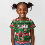 Sudan Christmas Kid T shirt Green Red Xmas Camel Snowflake and Coat of Arms - African Pride