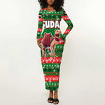 Sudan Christmas Long Sleeve Bodycon Dress Green Red Xmas Camel Snowflake and Coat of Arms - African Pride