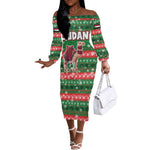 Sudan Christmas Off The Shoulder Long Sleeve Dress Green Red Xmas Camel Snowflake and Coat of Arms - African Pride