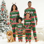 Sudan Christmas Pajama Set Green Red Xmas Camel Snowflake and Coat of Arms - African Pride