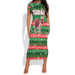 Sudan Christmas Short Sleeve Bodycon Dress Green Red Xmas Camel Snowflake and Coat of Arms - African Pride