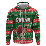 Sudan Christmas Zip Hoodie Green Red Xmas Camel Snowflake and Coat of Arms - African Pride