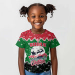 Sudan Christmas Kid T shirt Red Green Black Xmas Santa Sleigh and Map - African Pride