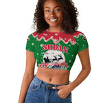 Sudan Christmas Raglan Cropped T shirt Red Green Black Xmas Santa Sleigh and Map - African Pride
