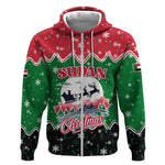 Sudan Christmas Zip Hoodie Red Green Black Xmas Santa Sleigh and Map - African Pride