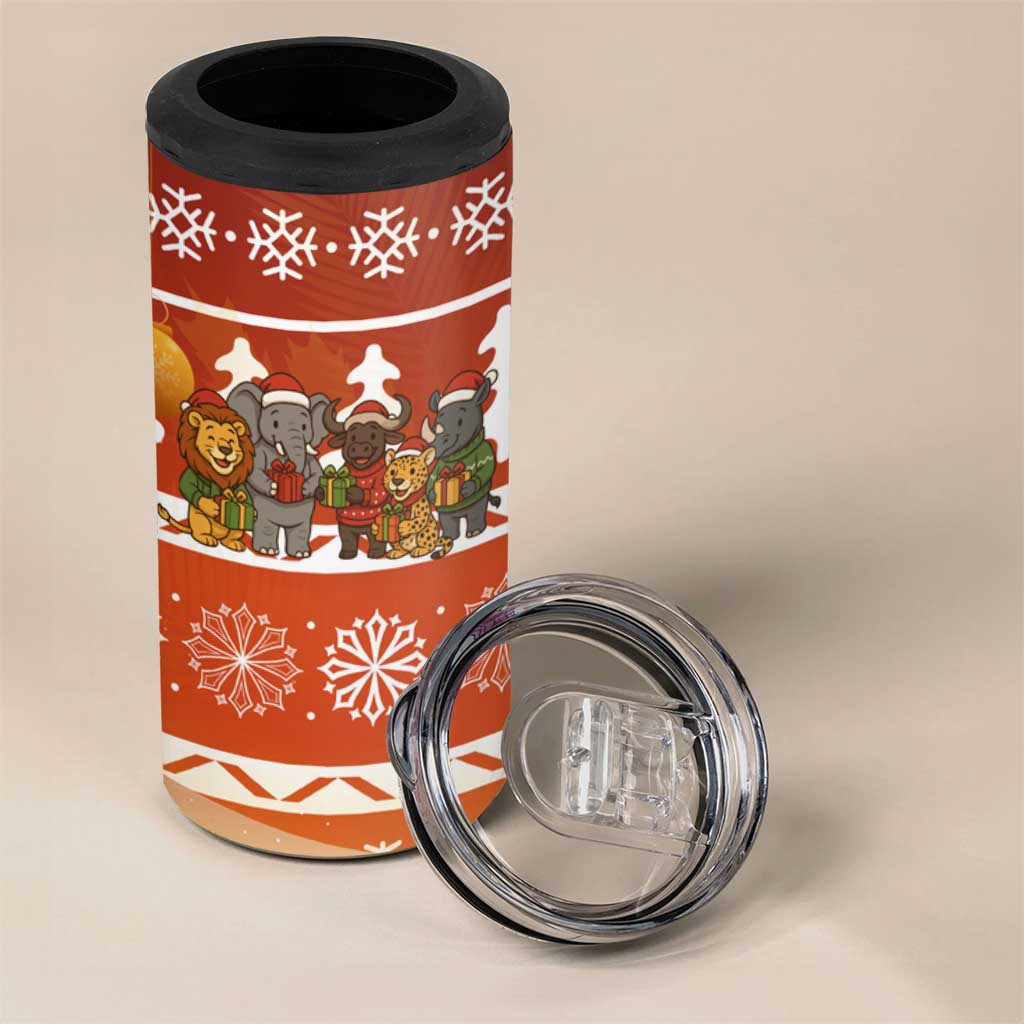 Zambia Christmas 4 in 1 Can Cooler Tumbler African Animals Tree Snowflakes and National Emblem - African Pride
