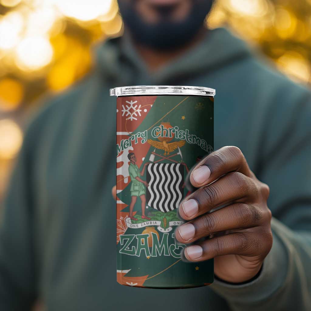 Zambia Christmas 4 in 1 Can Cooler Tumbler African Animals Tree Snowflakes and National Emblem - African Pride