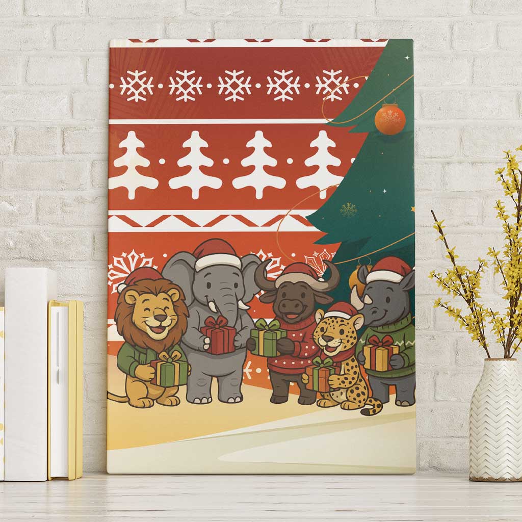 Zambia Christmas Canvas Wall Art African Animals Tree Snowflakes and National Emblem - African Pride