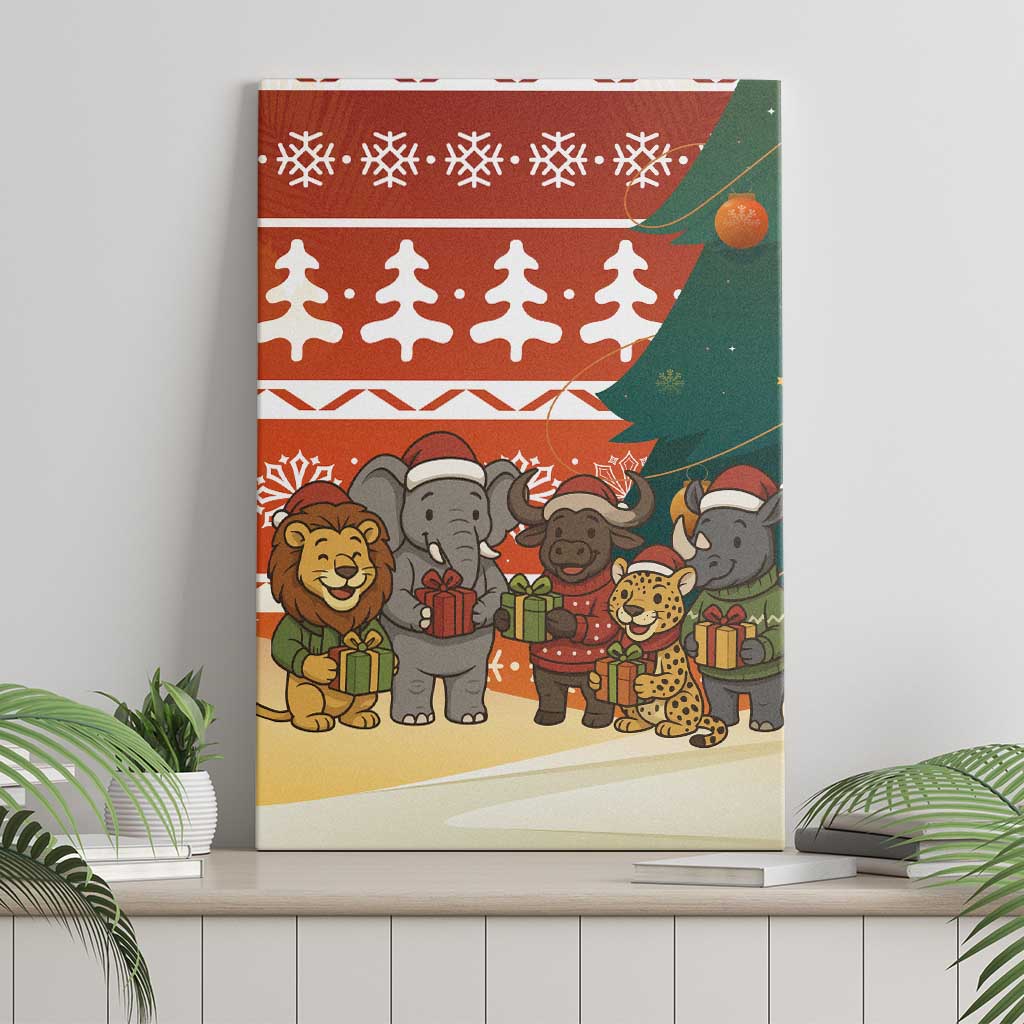 Zambia Christmas Canvas Wall Art African Animals Tree Snowflakes and National Emblem - African Pride