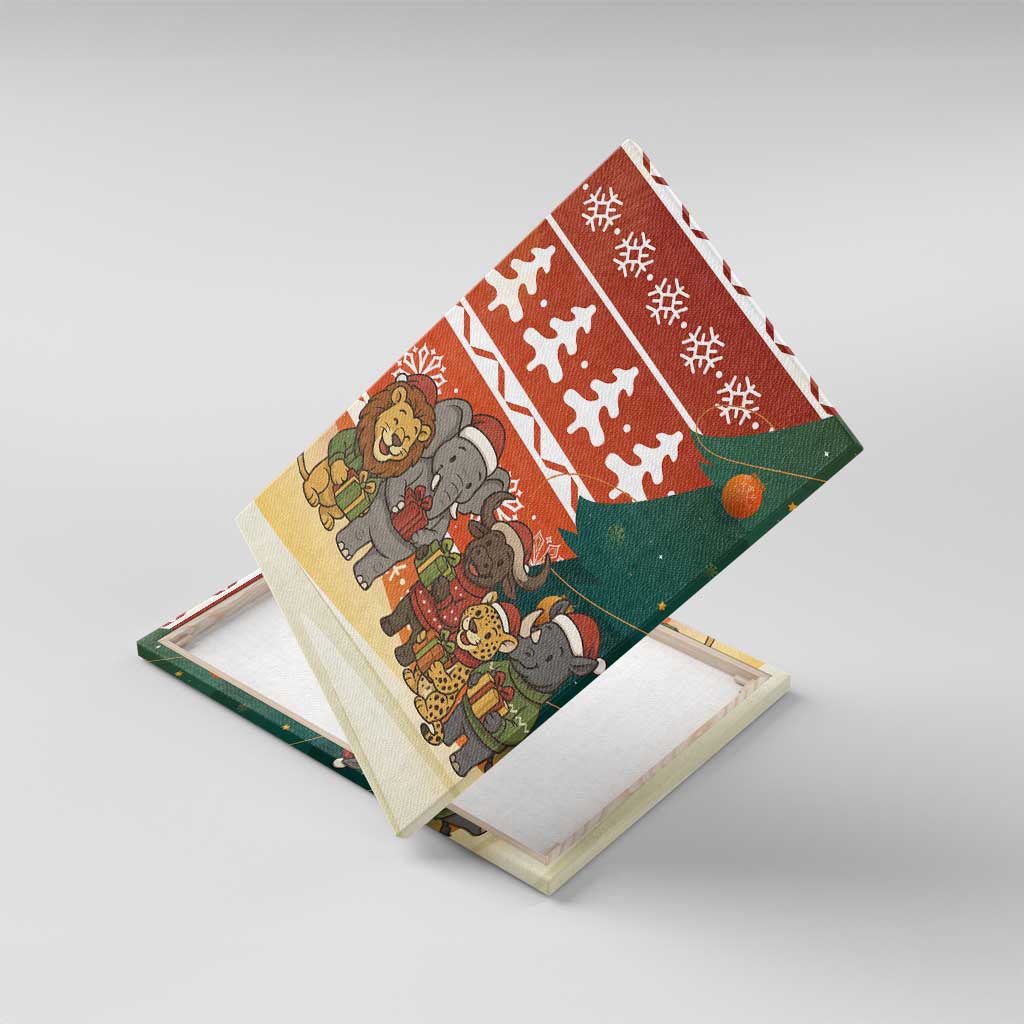 Zambia Christmas Canvas Wall Art African Animals Tree Snowflakes and National Emblem - African Pride