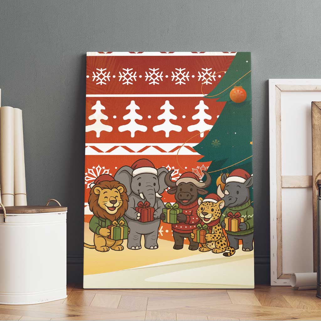 Zambia Christmas Canvas Wall Art African Animals Tree Snowflakes and National Emblem - African Pride