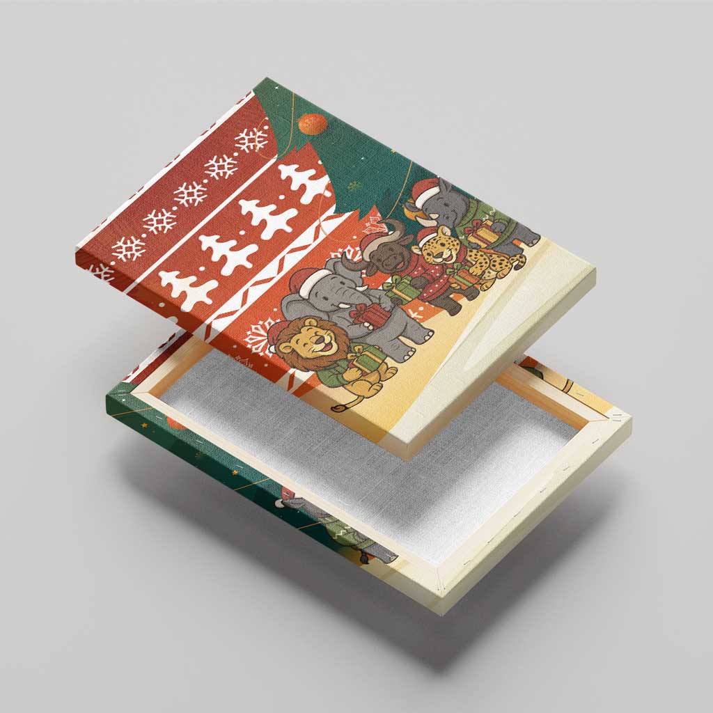 Zambia Christmas Canvas Wall Art African Animals Tree Snowflakes and National Emblem - African Pride