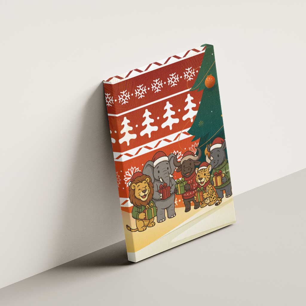 Zambia Christmas Canvas Wall Art African Animals Tree Snowflakes and National Emblem - African Pride