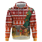 Zambia Christmas Hoodie African Animals Tree Snowflakes and National Emblem - African Pride