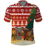 Zambia Christmas Polo Shirt African Animals Tree Snowflakes and National Emblem - African Pride