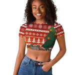 Zambia Christmas Raglan Cropped T shirt African Animals Tree Snowflakes and National Emblem - African Pride