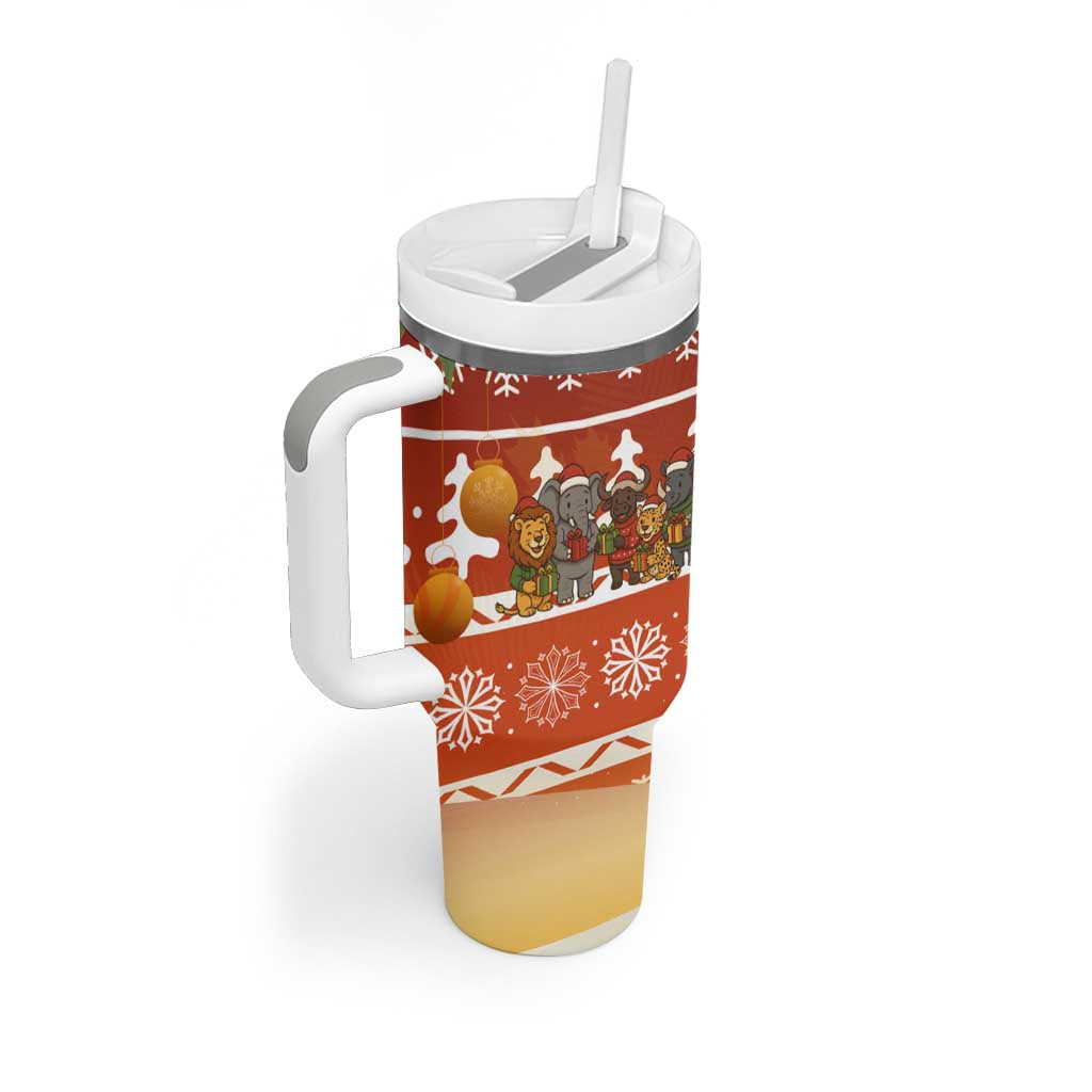 Zambia Christmas Tumbler With Handle African Animals Tree Snowflakes and National Emblem - African Pride