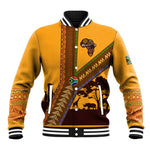 South Africa Flag Baseball Jacket Tribal Africa Heritage - Wildlife Silhouettes in Earthy
