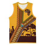 South Africa Flag Basketball Jersey Tribal Africa Heritage - Wildlife Silhouettes in Earthy - African Pride