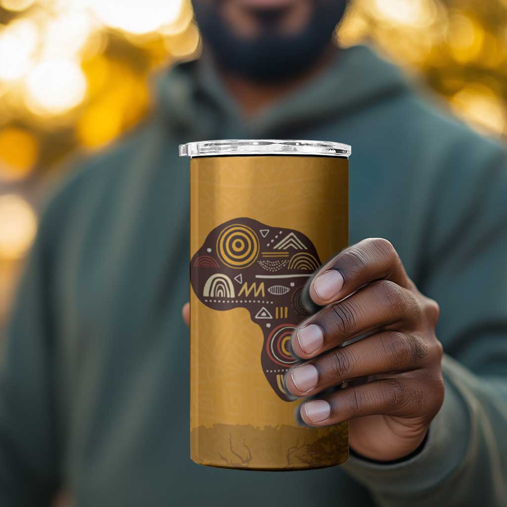 South Africa Flag 4 in 1 Can Cooler Tumbler Tribal Africa Heritage - Wildlife Silhouettes in Earthy