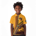 South Africa Flag Kid Polo Shirt Tribal Africa Heritage - Wildlife Silhouettes in Earthy