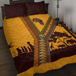 South Africa Flag Quilt Bed Set Tribal Africa Heritage - Wildlife Silhouettes in Earthy