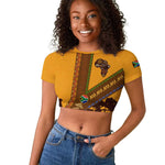South Africa Flag Raglan Cropped T shirt Tribal Africa Heritage - Wildlife Silhouettes in Earthy