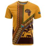 South Africa Flag T shirt Tribal Africa Heritage - Wildlife Silhouettes in Earthy