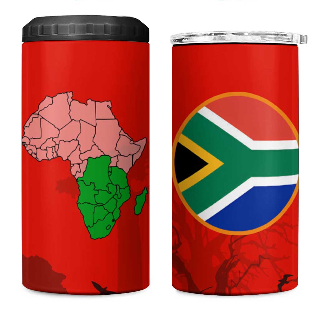Wildlife South Africa 4 in 1 Can Cooler Tumbler Tribal Pattern National Flag Safari Silhouettes