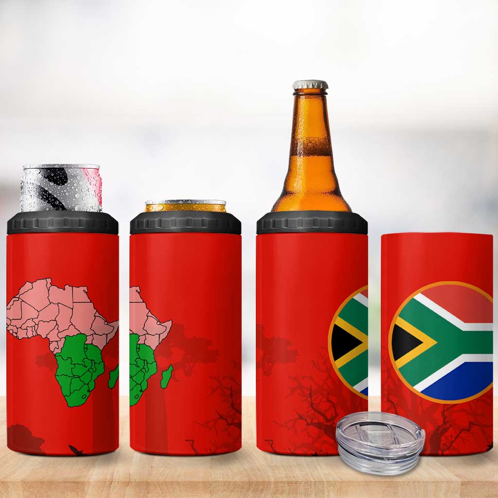Wildlife South Africa 4 in 1 Can Cooler Tumbler Tribal Pattern National Flag Safari Silhouettes