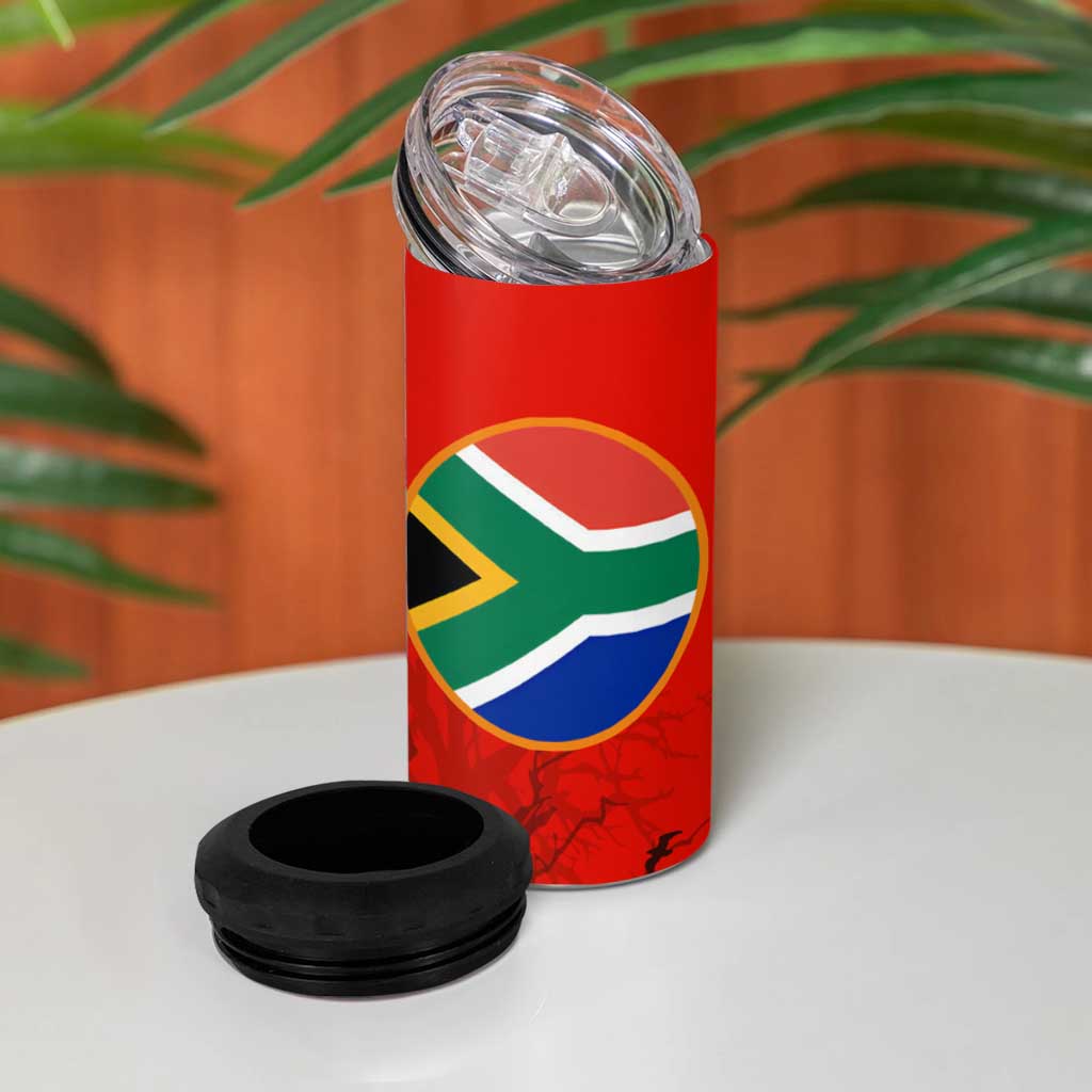 Wildlife South Africa 4 in 1 Can Cooler Tumbler Tribal Pattern National Flag Safari Silhouettes