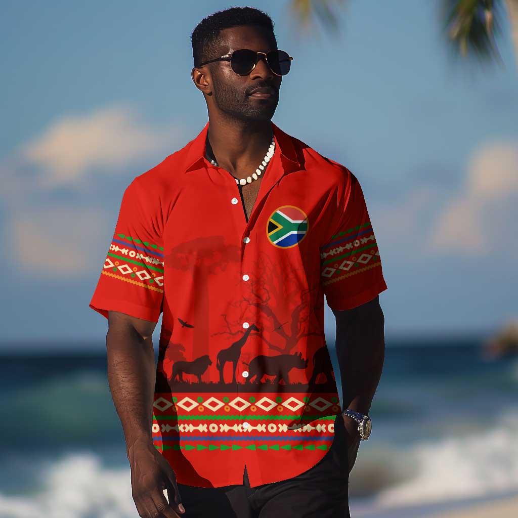 Wildlife South Africa Hawaiian Shirt Tribal Pattern National Flag Safari Silhouettes