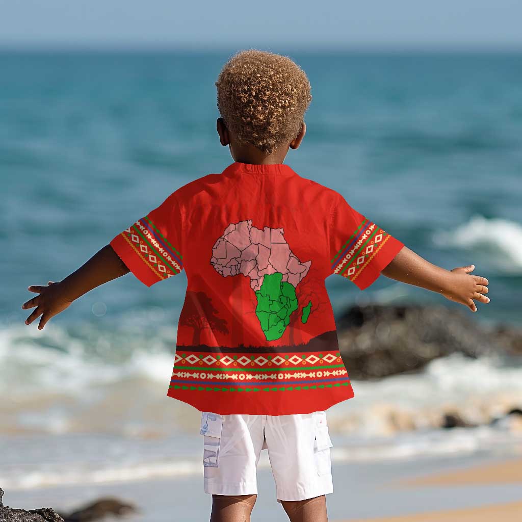 Wildlife South Africa Kid Hawaiian Shirt Tribal Pattern National Flag Safari Silhouettes