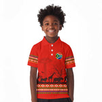 Wildlife South Africa Kid Polo Shirt Tribal Pattern National Flag Safari Silhouettes