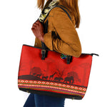 Wildlife South Africa Leather Tote Bag Tribal Pattern National Flag Safari Silhouettes