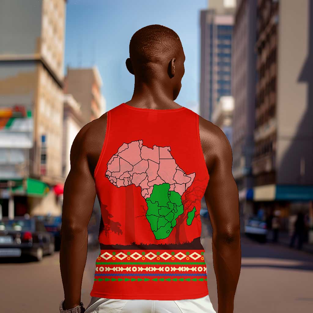 Wildlife South Africa Men Tank Top Tribal Pattern National Flag Safari Silhouettes