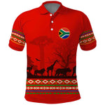 Wildlife South Africa Polo Shirt Tribal Pattern National Flag Safari Silhouettes